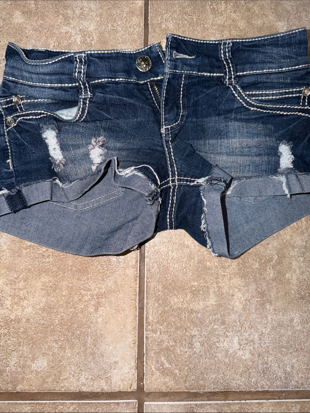 Retro -Urban heritage Distressed Dark Blue Denim Women’s Shorts